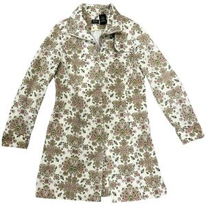 Nicole by Nicole Miller Cream Floral-Paisley Zip Trench Coat